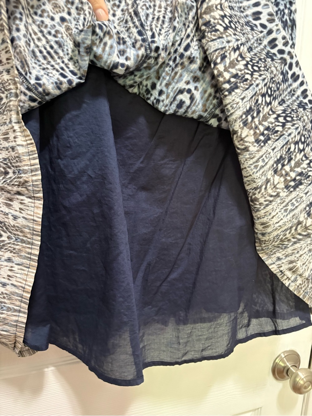Liz Claiborne Cotton Midi Skirt Blue Print Lined Boho Coastal Cottagecore - Picture 8 of 10
